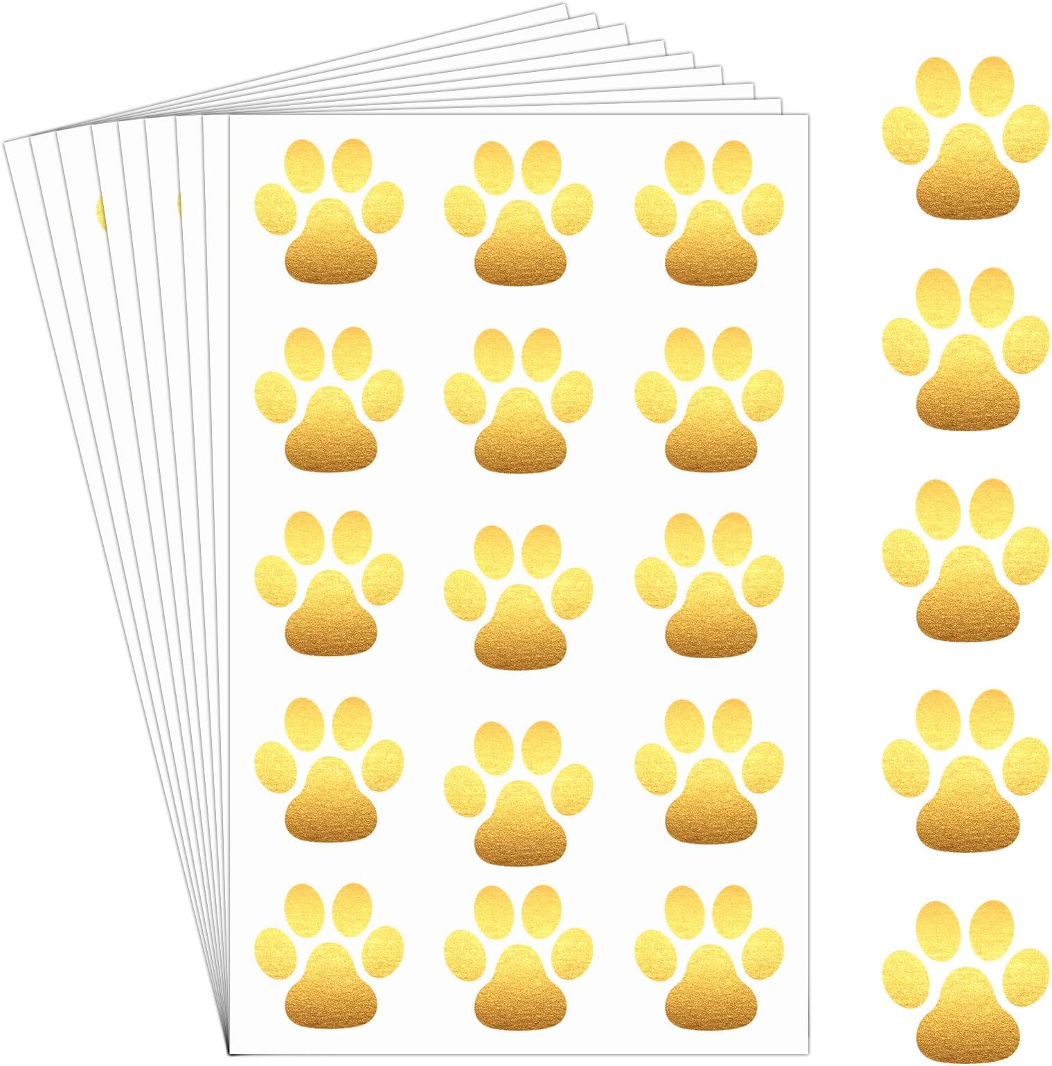 Harloon 20 Sheets 300 Pcs Paw Print Tattoos Temporary Paw Print Face Tattoos Dog Stickers Removable for Cheer Patrol Women Body Arm Foot(Gold)