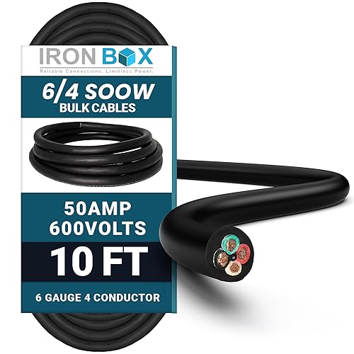 Cable a granel 64 de 10 pies - Chaqueta SOOW, 50 amperios, 4 cables, 600 V - Resistente al agua y al aceite