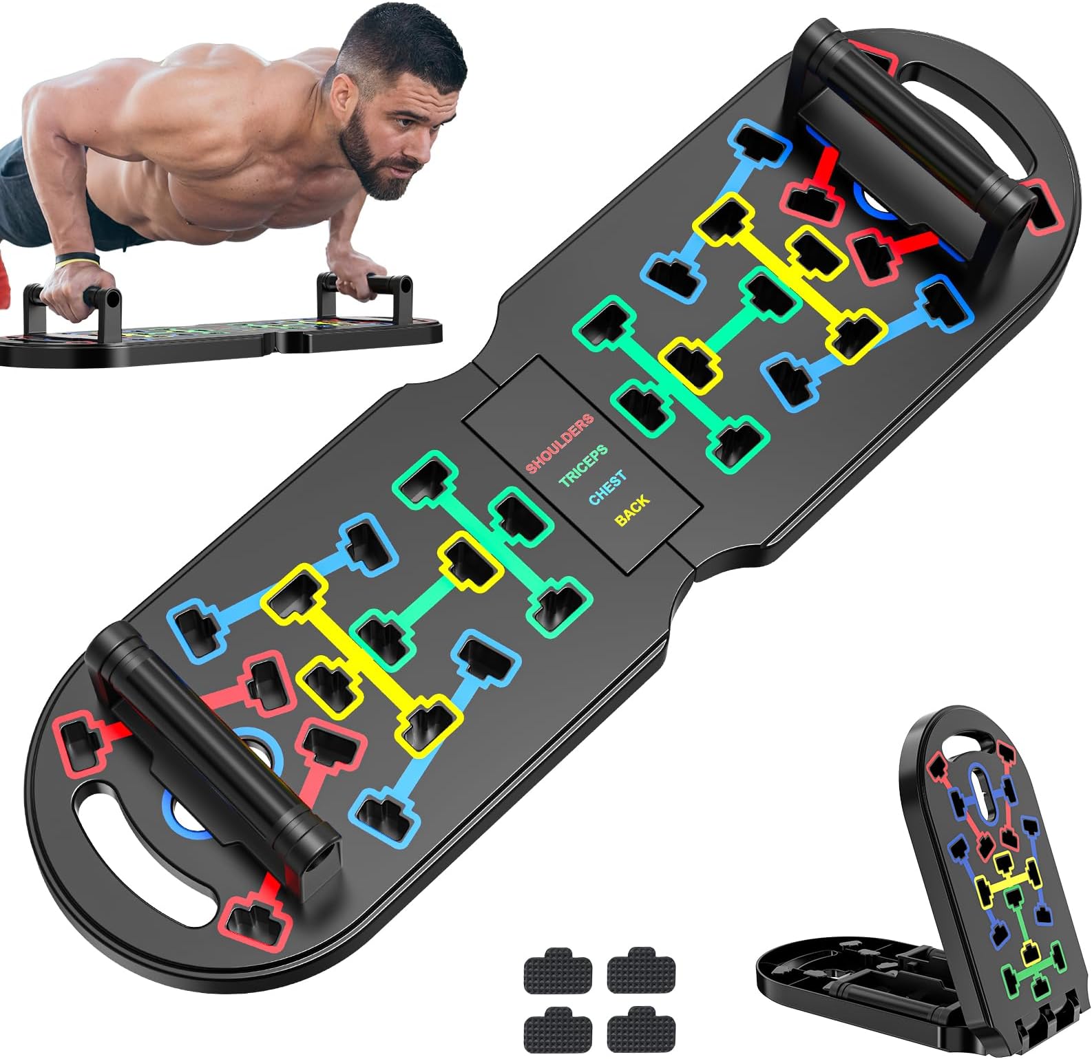 Foldable Push Up Board, Home Gym Push Up Bar, Portable Push up Handles for Floor, Pilates Bar & Fitness Accessories with Resistance Bands for Upper Body Strength Training Full Body Workout