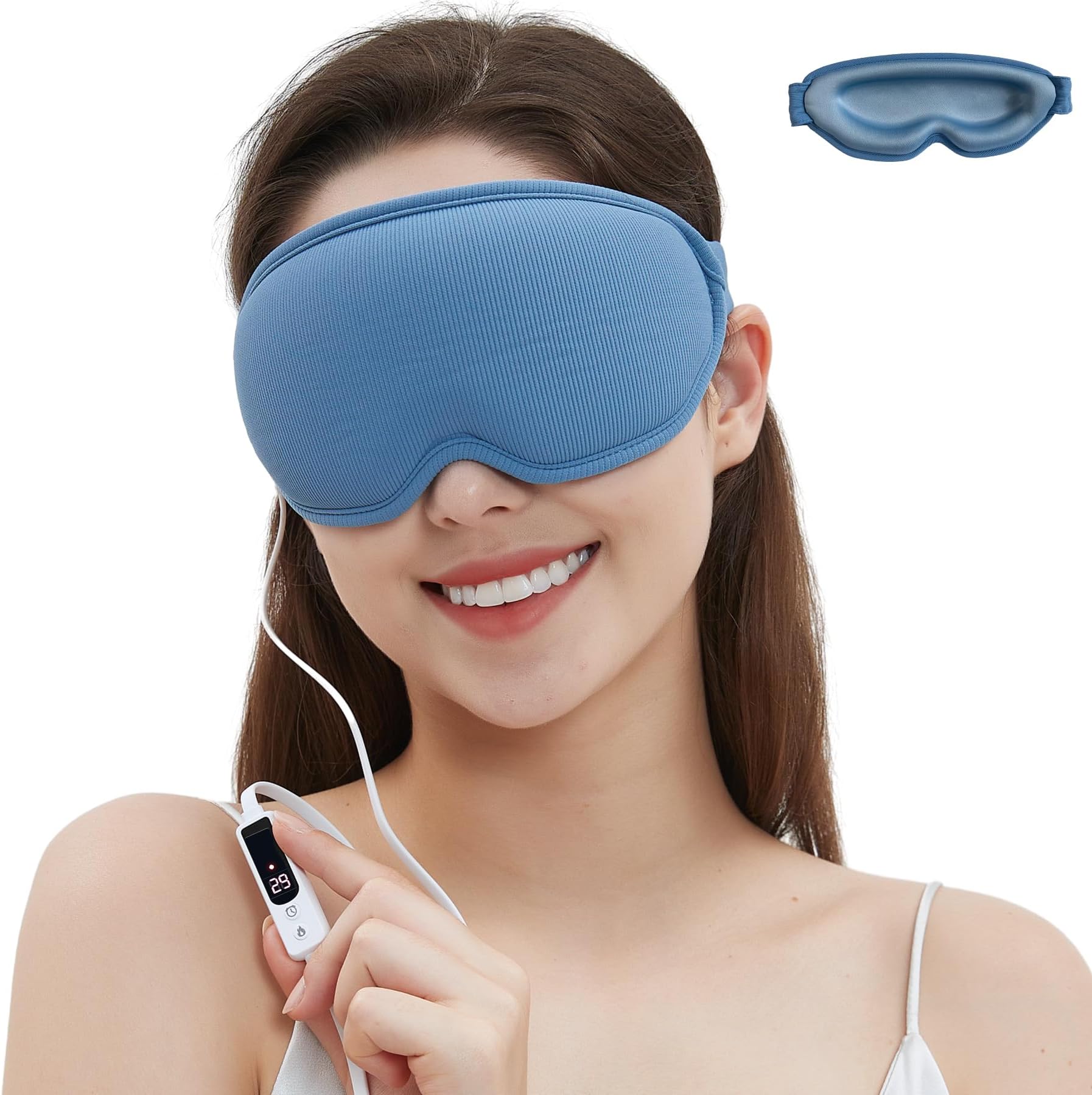 Heated Eye Mask for Dry Eyes - USB Warm Compress for Eyes with 3 Temperature & Timer Control - 3D Shape Blackout Sleep Mask for Relief Eye Strain, Migraine, Puffy, Men, Women Gifts