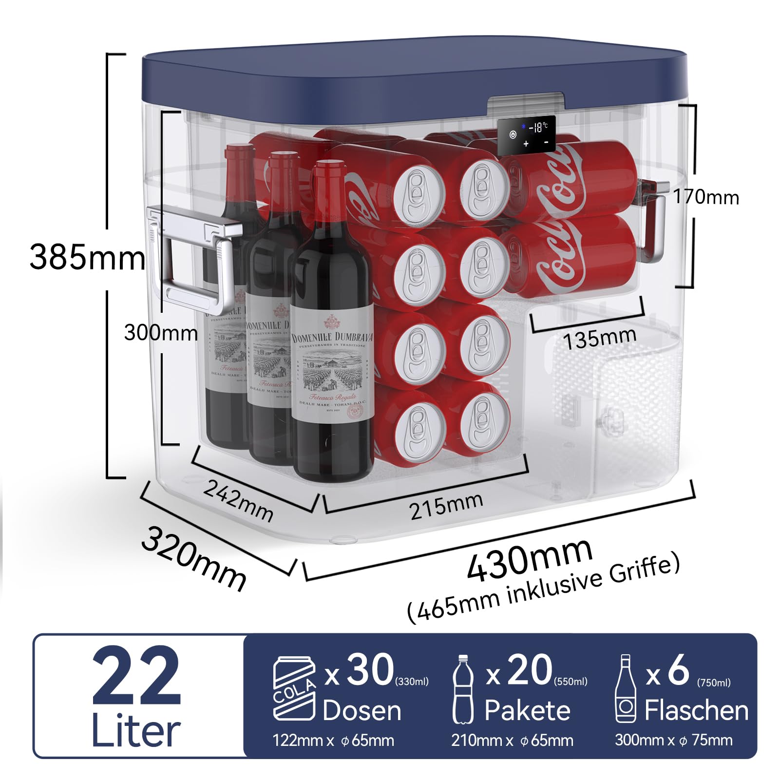 BINGI Kompressor Kühlbox 22L Mini Tragbarer Elektrischer Kühlschrank 12/24V DC für Auto LKW Camping