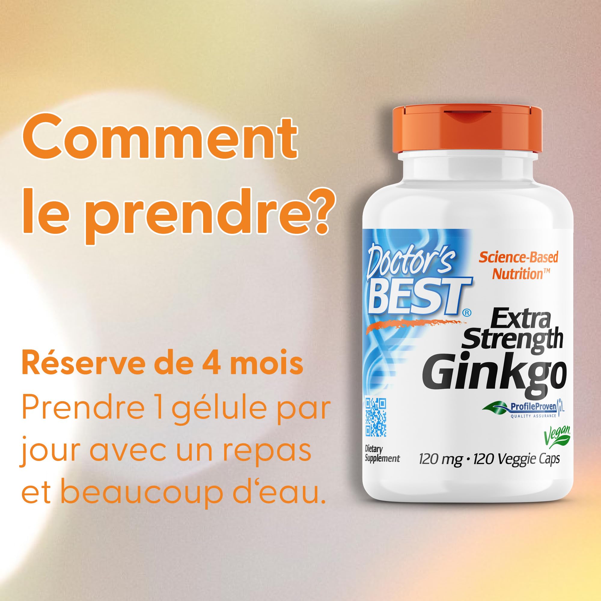 Doctor's Best, Extra Strength Ginkgo (Ginkgo Extra-Fort), 100mg, 120 Capsules végétaliennes, Testé en Laboratoire, Végétal, Sans Gluten, Sans Soja, Végétarien