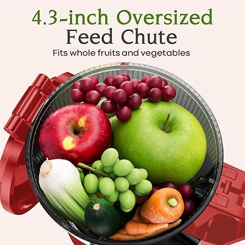 Miniatura 5 de Anybear Exprimidor de prensa en frío, exprimidor de masticación lenta de 200 W, conducto de alimentación grande de 4.3 pulgadas, apto para frutas