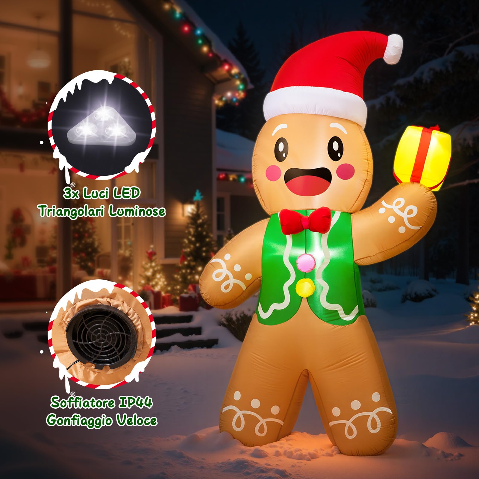 Wothfav 244CM/8FT Omino di Pan di Zenzero Gonfiabile Con Luci LED, Decorazione Natalizia Gonfiabile per Interno ed Esterno, Decorazione per Giardino e Cortile