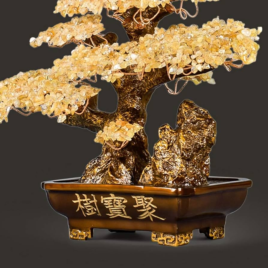 天然石盆栽オブジェ 招財樹 金銭樹 金のなる木 風水 幸せの木