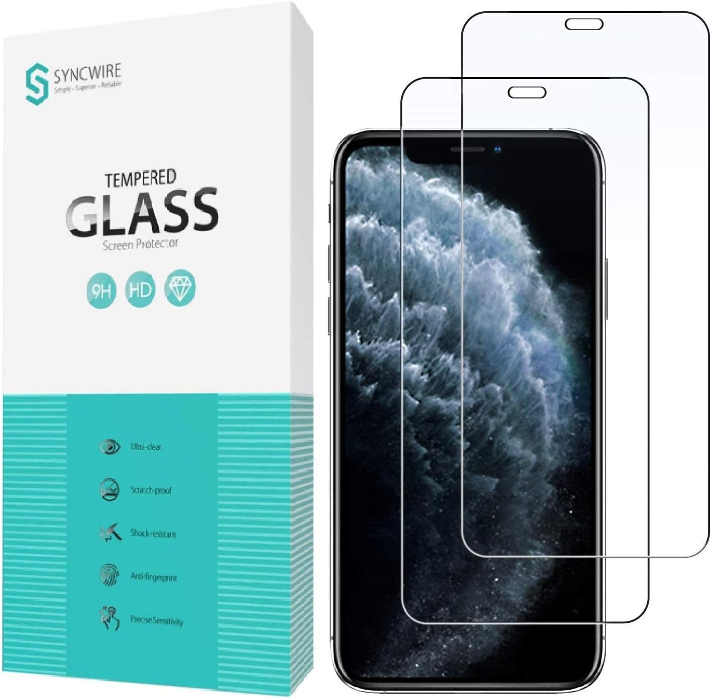 Syncwire Screen Protector for iPhone 11 Pro, iPhone Xs & iPhone X (2-Pack), DoubleDefence Series 9H Tempered Glass for iPhone 11 Pro, iPhone Xs & iPhone X (Case Friendly, Installation Frame Included)