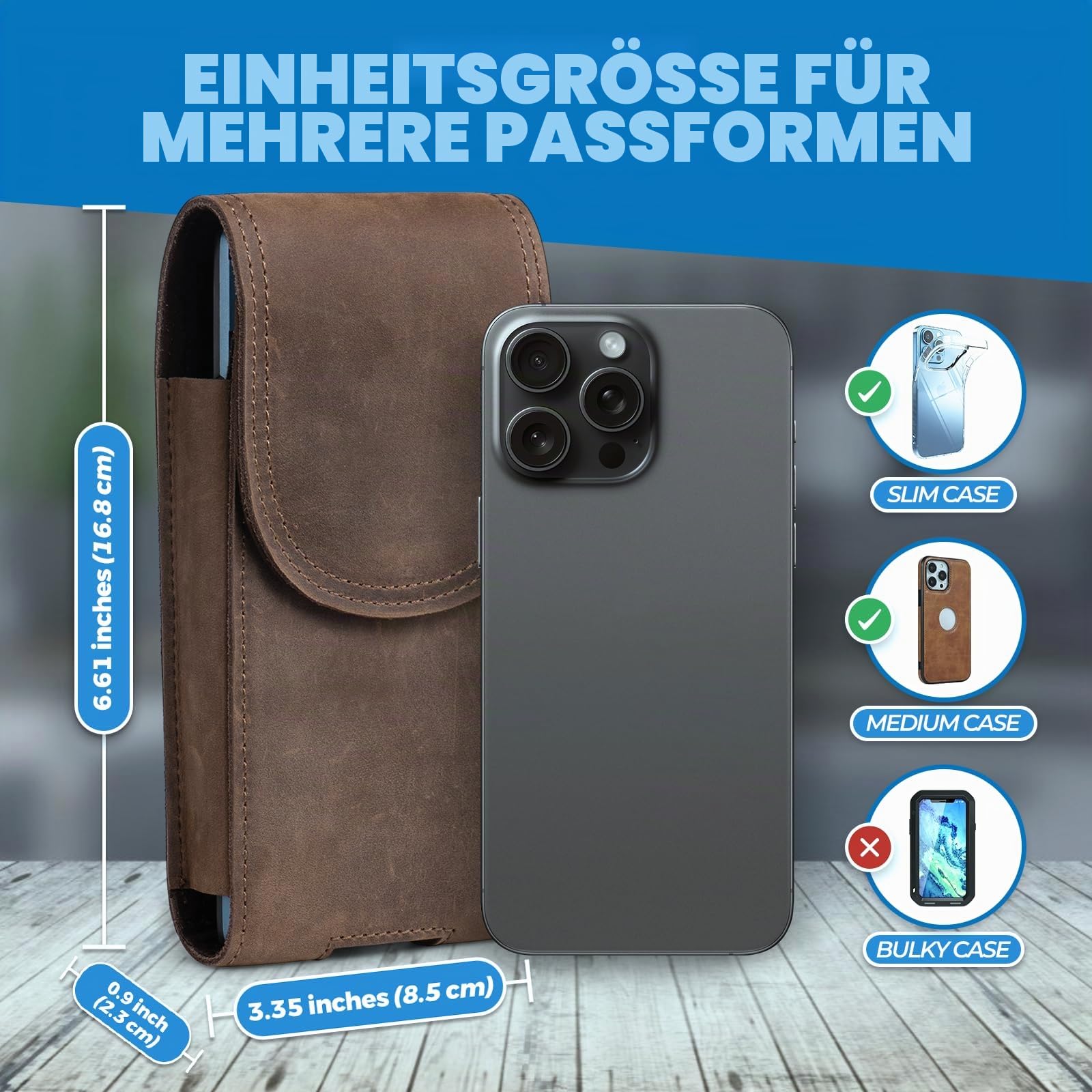 Handy-Holster aus echtem Leder, passend für iPhone 17 16 15 14 Pro Samsung Galaxy S25 S24 S23, Smartphone-Halterung mit Magnetverschluss und Gürtelclip, Handytasche (Retro-Braun)