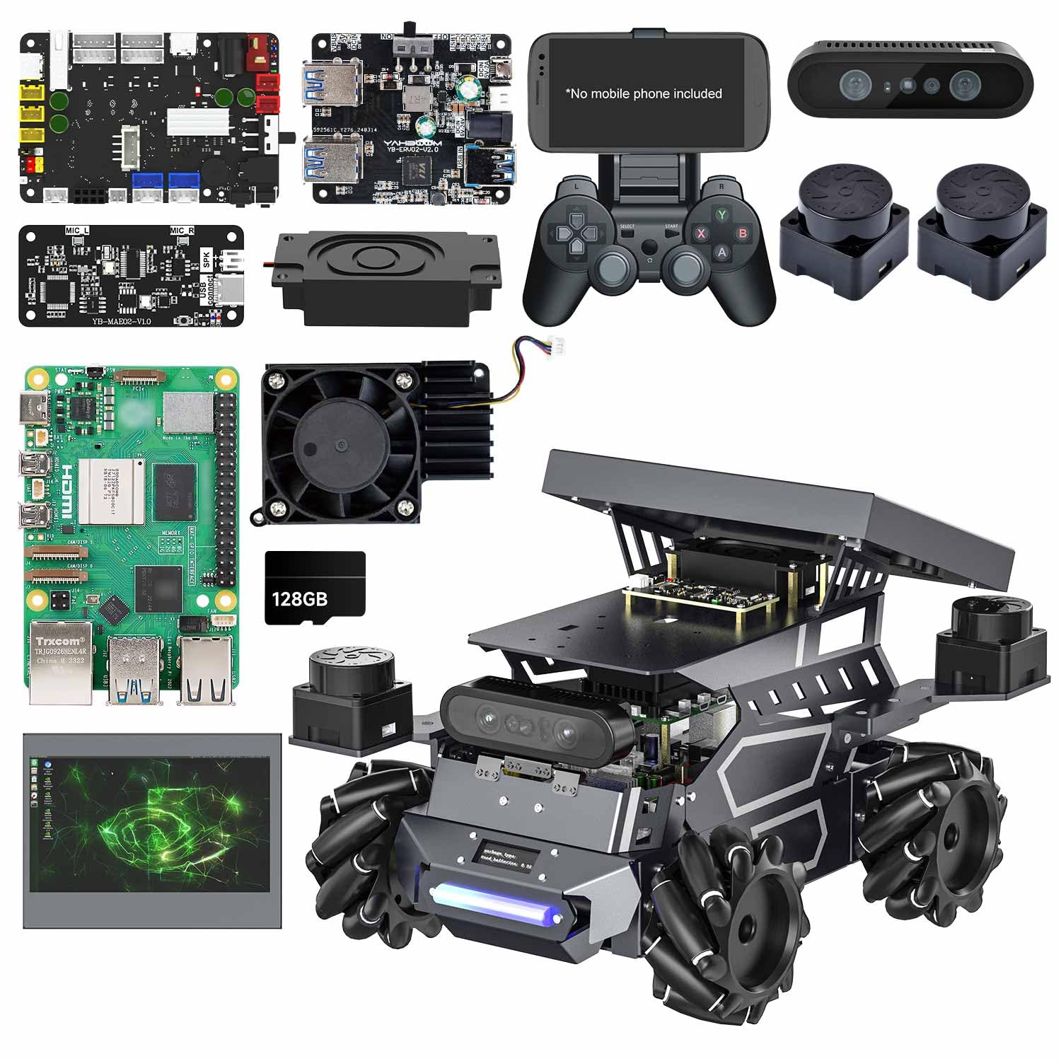 Yahboom for ROS2 Robotics,Raspberry Pi 5 8GB Dual LiDAR, Support ROS2, Python Programming, ROS Development, Mechanical Engineer