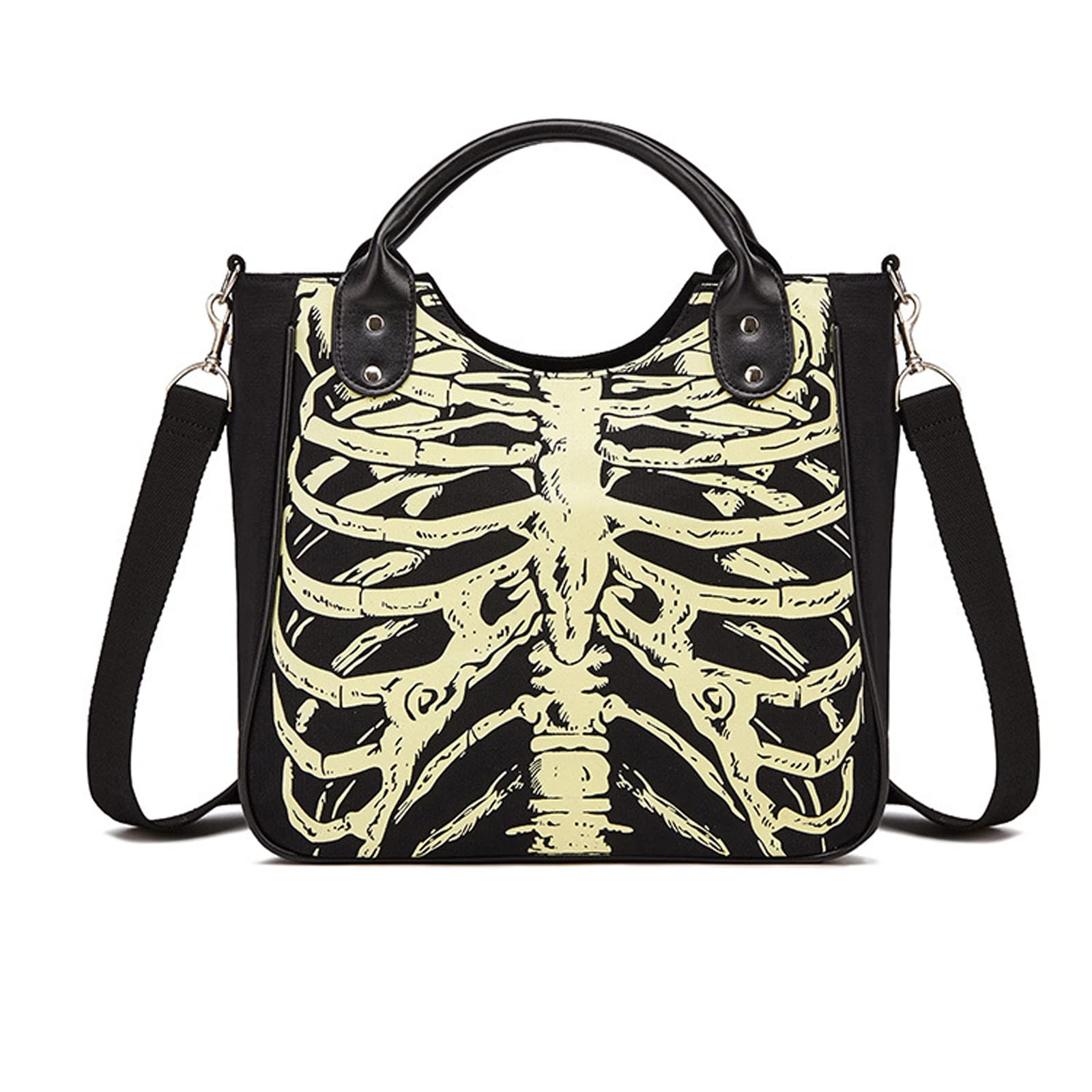 Gothic Backpack Canvas Bag Luminous Fashion Skull Crossbody Printed Bag Zipper Luminous Striped Shoulder Bag (Sternum Bag)
