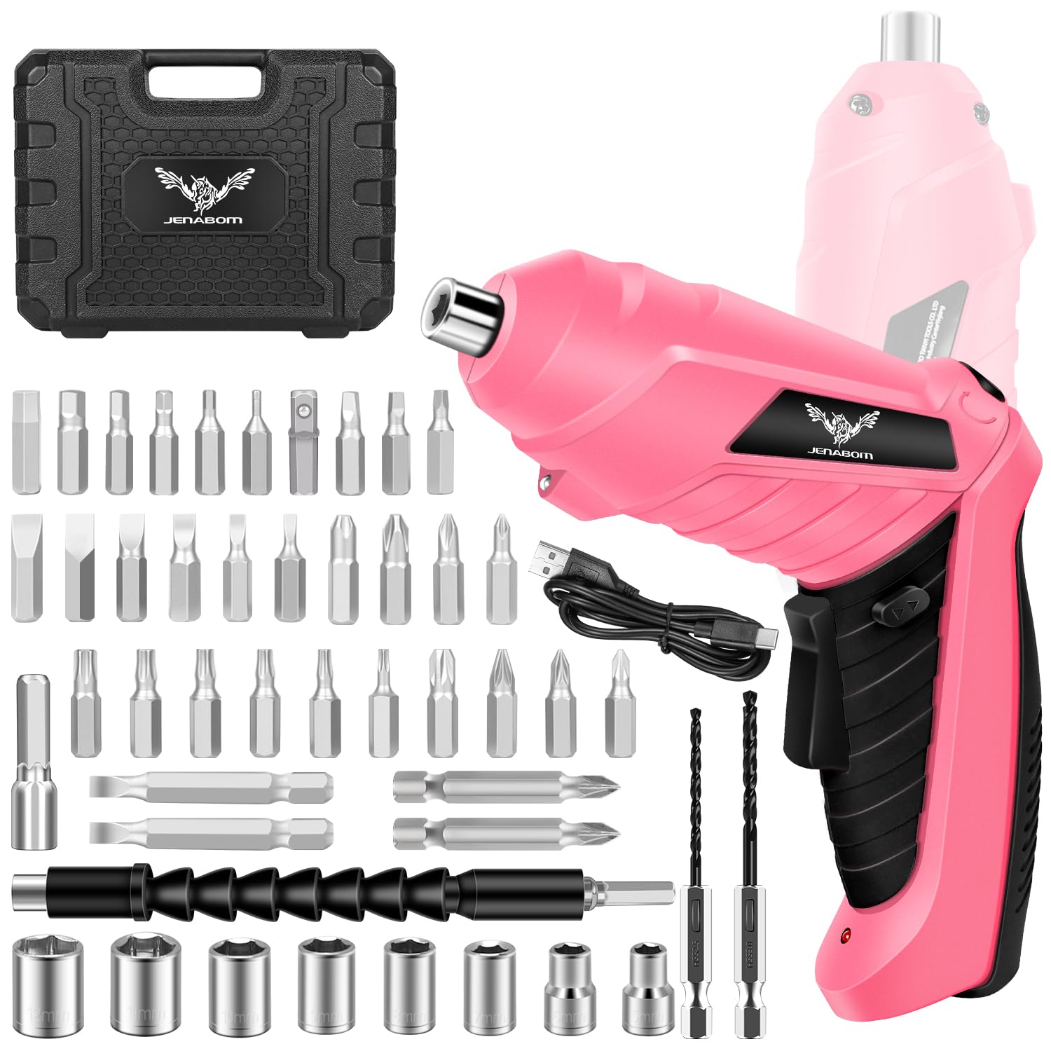 JENABOM 47 in 1 Electric Screwdriver Cordless, 3N·m Max Torque Electric Screwdriver Kit, 3.6V/1300mAh Rechargeable Power Drill Driver