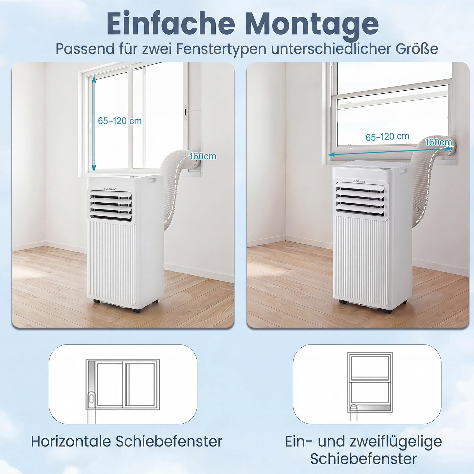 COSTWAY mobile Klimaanlage mit Abluftschlauch, Kühlgerät leise & tragbar | 3 in 1 Klimagerät zum Kühlen, Ventilator & Luftentfeuchter, Air conditioner mit Schlafmodus, 24H Timer, & Fernbedienung