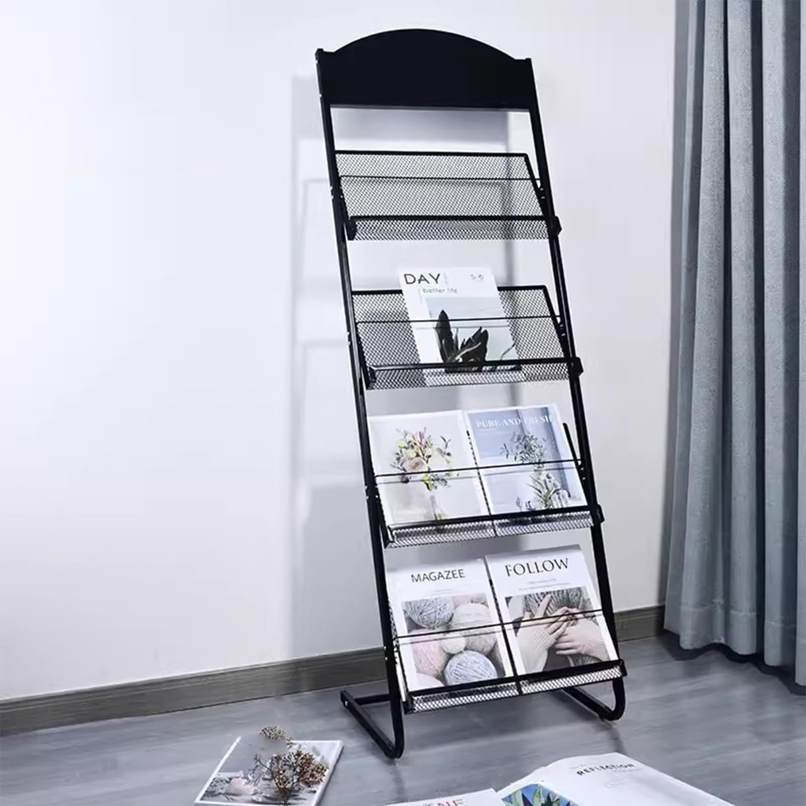ASerZenith 4 Layers Magazine Holder Stand for Living Room, Floor Catalog Storage Rack Decoration, Heavy Duty Brochure Flyers Display Organizer, Multi-Purpose
