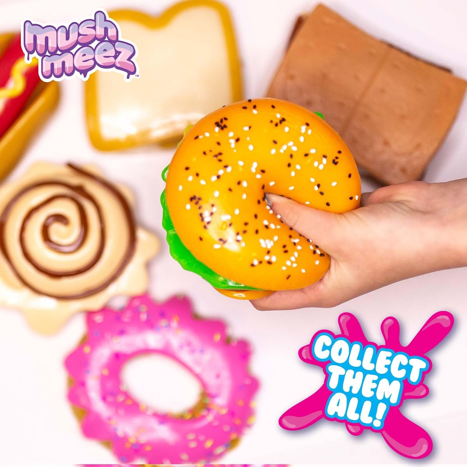 Taba Squishy - Burger (Jumbo) Large, 3.5" Super Soft & Sticky Layered TABA Squishies - Squish, Squeeze, Great for Stress Relief - Sensory / Fidget Play Food Squishy Toys for Kids and Adults