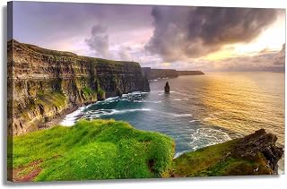 Serene Coastal Landscape Posters Ocean View Cliffs and Sunset Scenic Wall Art Living Room Bedroom Decor Nature Photography-Framed-12x18inch