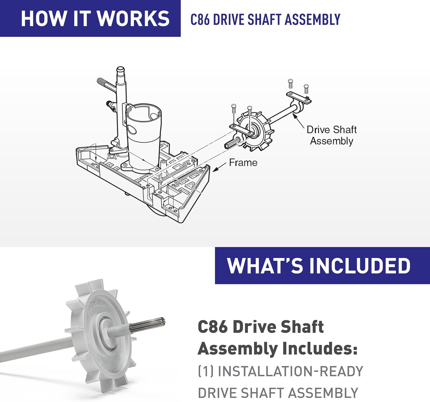 Polaris Genuine Parts C86 Drive Shaft Assembly, Built to Fit Polaris Pressure Cleaners 280, 280 Tank Trax, TR28P, and 180
