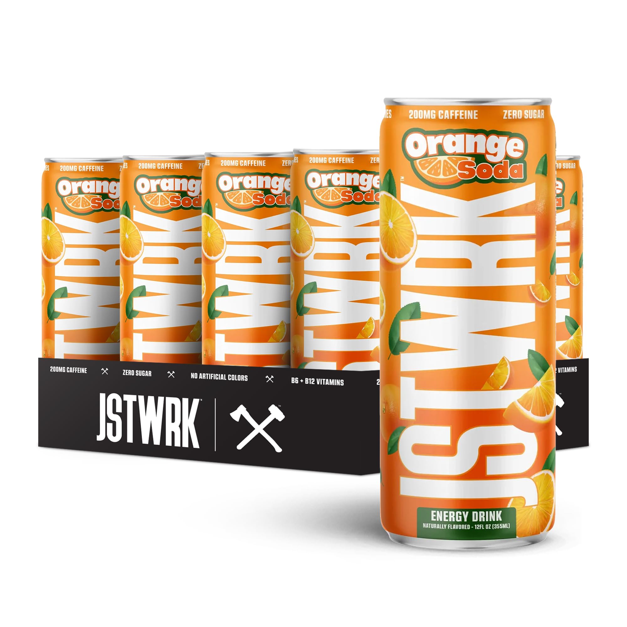 JST WRK Energy Drink - 12-Pack, Sugar-Free, Zero Calories, No Sugar Alcohols, 12 Fl Oz., 200 milligrams Caffeine (Orange Soda)