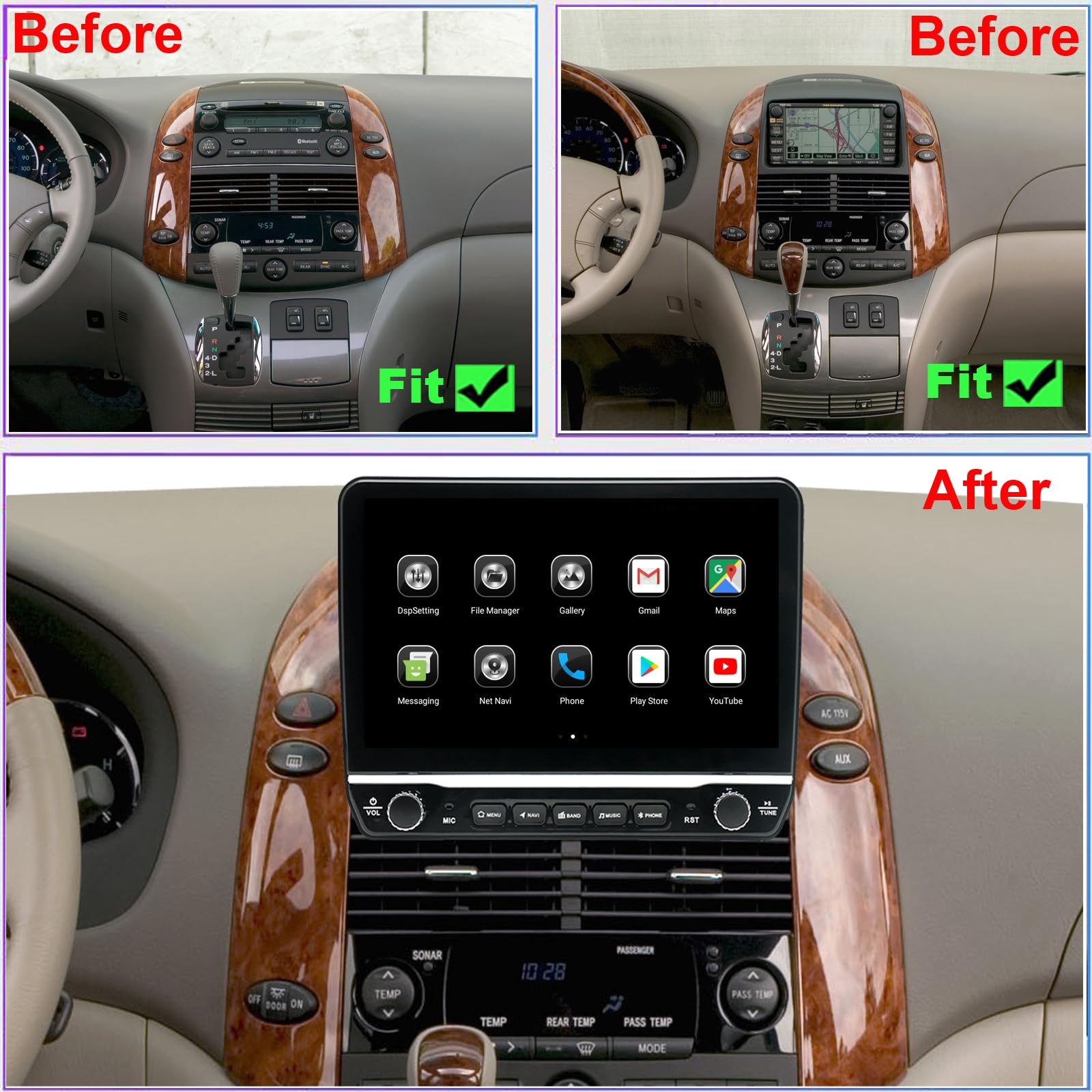 QLED 8 Core for Toyota Sienna Radio Upgrade 2004 2005 2006 2007 2008 2009 2010,QLED Touch Screen,Carplay and Android,Bluetooth,FM Radio Receiver,Free Camera