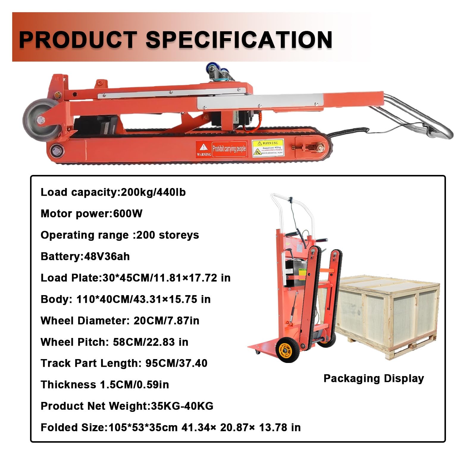 Elektrischer Treppensteigerwagen, Tragkraft 200–400 Kg, Mit Verstellbarem Griff Und 95 Cm Langen Ketten – Elektrischer Treppensteigerwagen Wagen Für Möbellogistik Und Lager load-bearing440lb