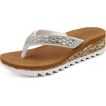 ONCAI Womens Wedge Flip Flops with Rhinestone,Recovery Dressy Walking Sandals for Women with Comfortable Arch Support Cushion Yoga Mat Summer Rubber SolesUS Size 5-11
