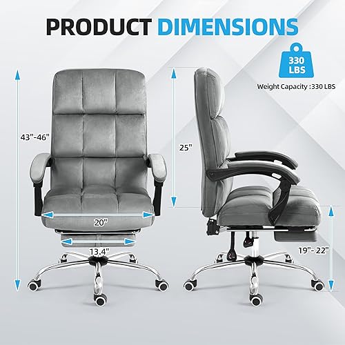 Miniatura 2 de ECOTOUGE Silla de oficina ejecutiva de terciopelo con reposapiés, silla de escritorio ergonómica y cómoda, silla de computadora con respaldo alto y