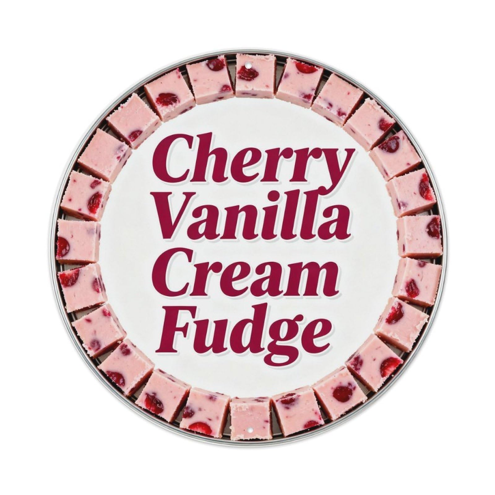 Cherry Vanilla Cream Fudge Metal Tin Sign Plaque