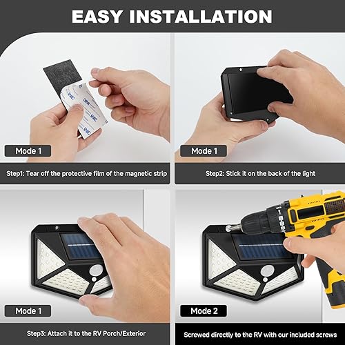 Miniatura 5 de EJYTRVT Luz solar para porche de caravana, instalación magnética, luz con sensor activada por movimiento, iluminación LED exterior de cámper, luces
