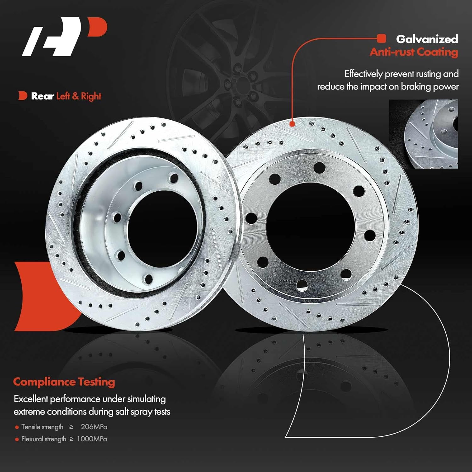 A-Premium Front and Rear Drilled and Slotted Disc Brake Rotors + Ceramic Pads Kit Compatible with Select Ford Models - Excursion 2000-2005, For F-250/350 Super Duty 1999-2004, 12-PC Set
