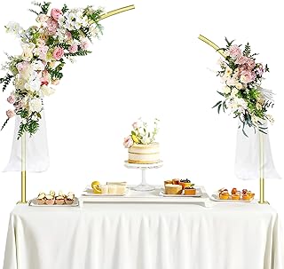 Metal Balloon Arch Kit for Tabletop, 5.3Ft & 4.7Ft Over The Table Rod Stand with Clamps and Half Arch Balloon Stand for Garden Wedding, Birthday, Baby Shower, Christmas, Halloween Decorations, Gold