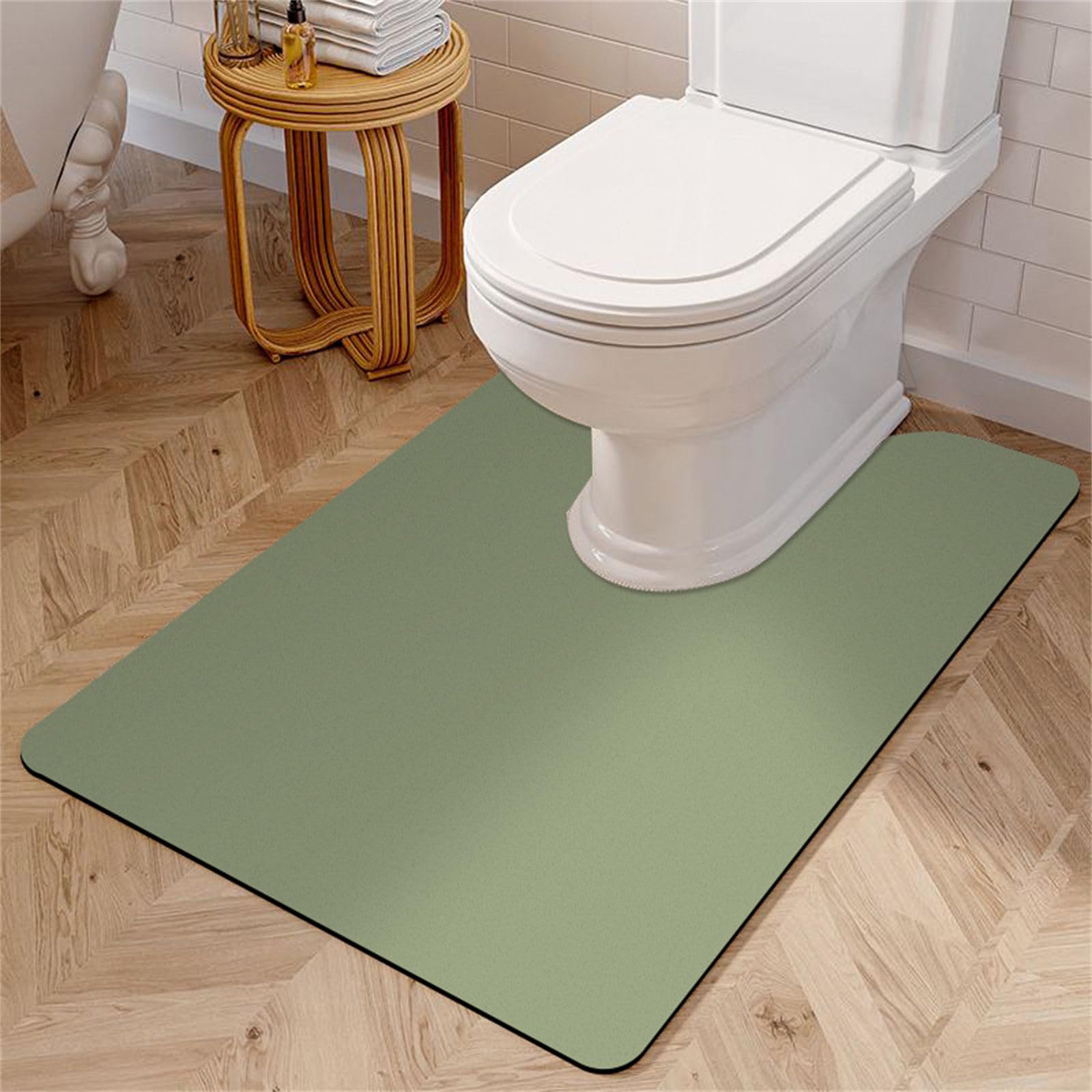 Highdi Toilet Mat U Shape, Solid Color Diatomite Bath Mat U Shape Absorbent Quick Dry Non Slip U Shaped Toilet Floor Mat Toilet Rug WC Toilet Mat Washable for Bedroom (55x60cm,Green)