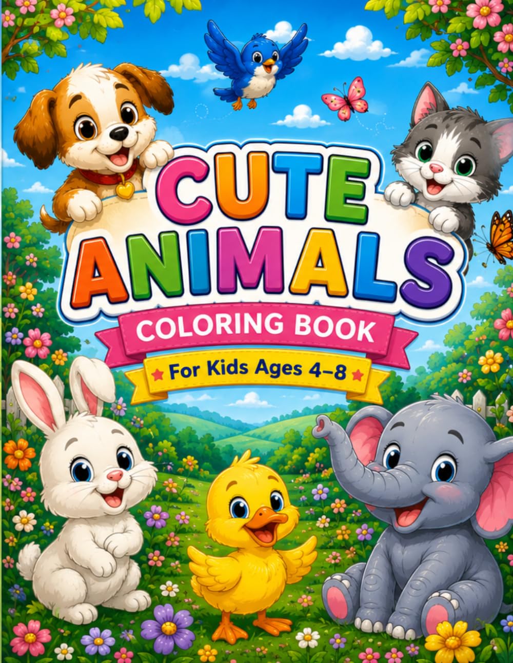 Cute Animals Coloring Book: For Kids Ages 4-8 | 40 Fun & Easy Coloring Pages