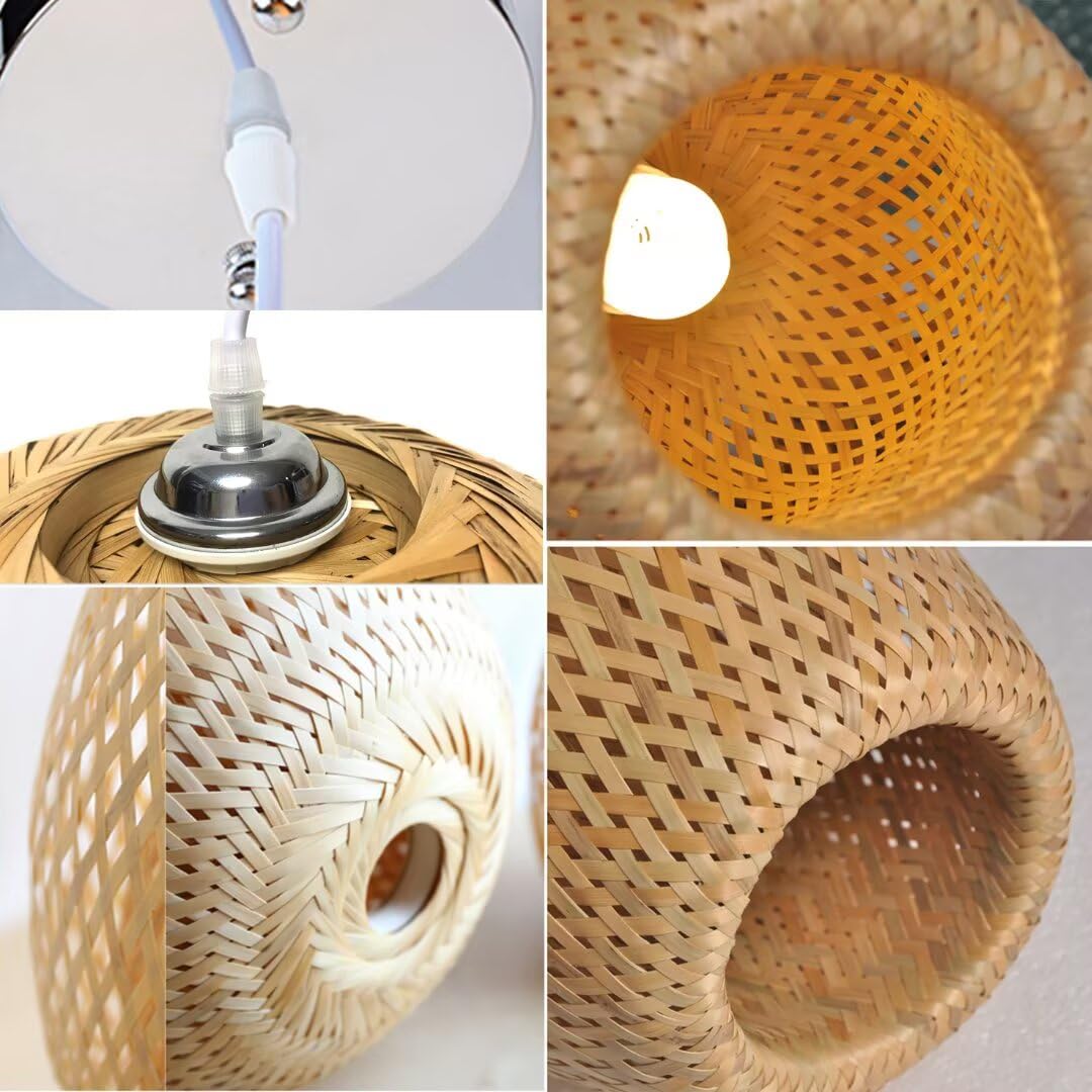 Lámpara colgante de bambú tejida a mano Pantalla de doble capa Lámpara de techo hueca tejida de bambú Lámpara de techo para bar, café, comedor, hotel, estilo 3