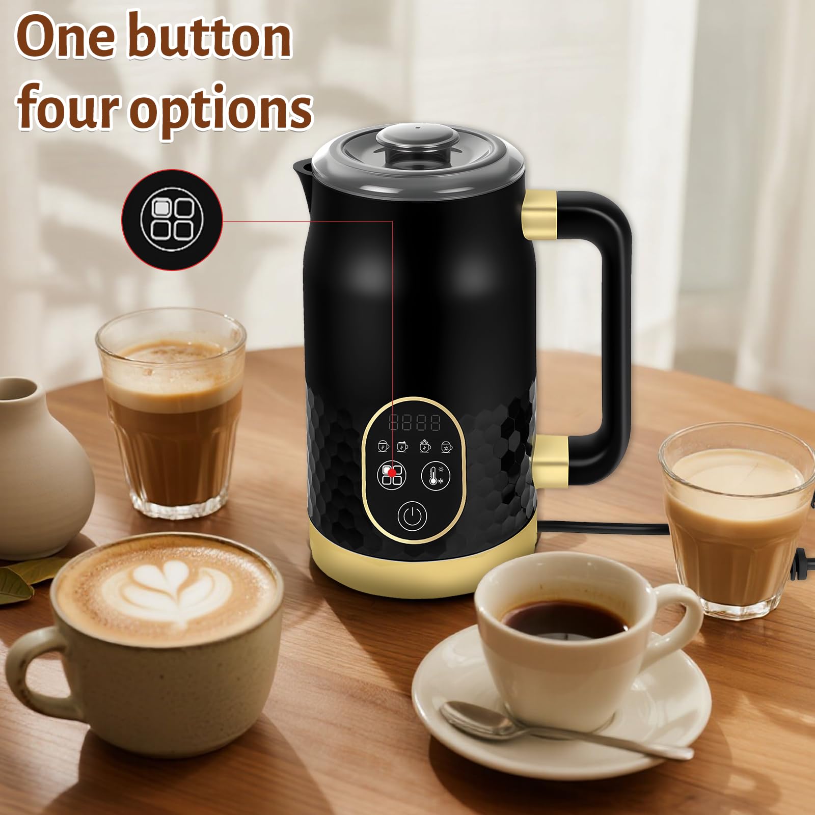 Mousseur à lait électrique - Mousseur à lait 4 en 1 pour chocolat chaud avec contrôle de la température Mousseur à lait automatique pour mousse chaude Elektrischer Milchaufschäumer