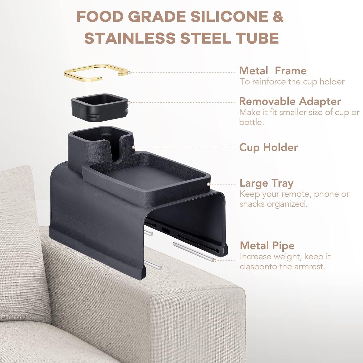 BrikipthDirt-Resistant Silicone Couch Arm Tray for Remote, Snacks, Cellphone and iPad, Gift for Family, Friend Silicone Couch Cup Holder, VIENFUT Anti-Spill and Anti-Slip Sofa Armrest Tray 4
