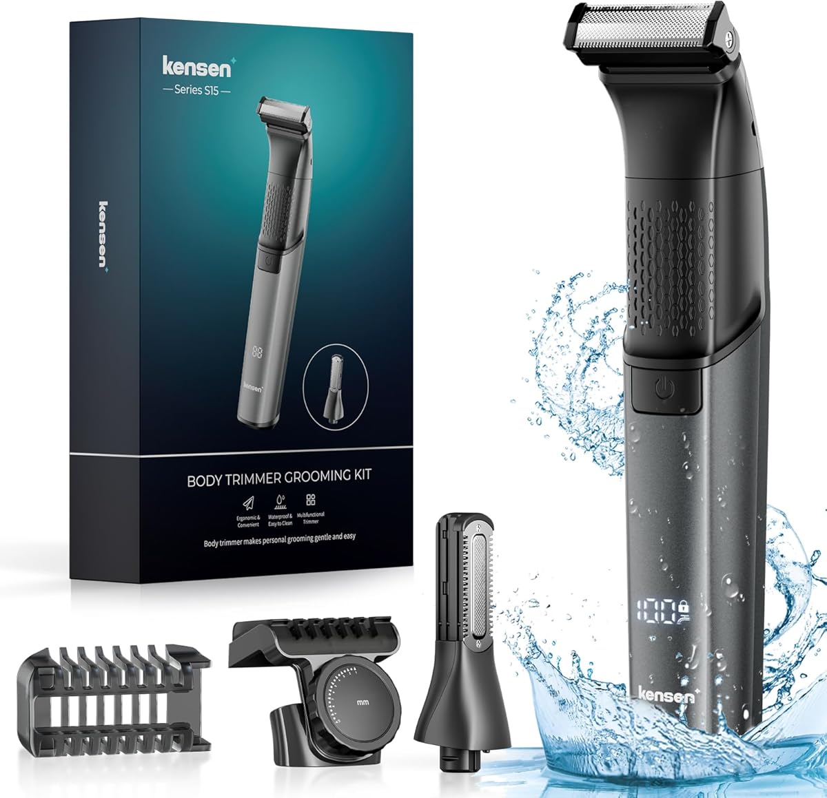 kensen Rasoio Elettrico Corpo Uomo Impermeabile Rasoio Corpo Uomo 2 In 1 Depilatore Intimo Wet&Dry Tagliapeli con Pettini Regolabili 1-10mm per Arti & Torso & Dalla Vita in Giù 100 Minuti di Autonomia