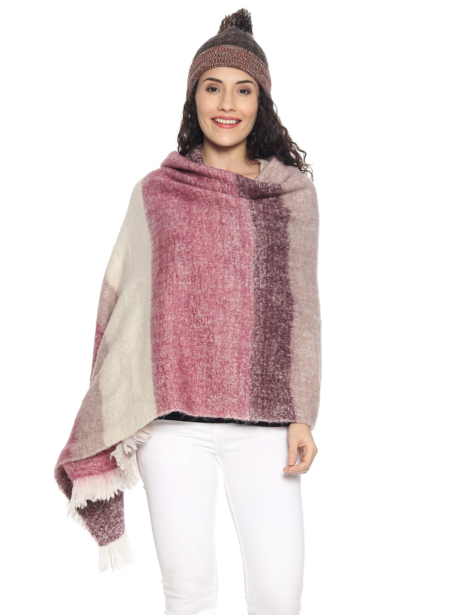 513 Women's Acrylic Casual Winter Wear Striped Woven Stole (Pink, Free Size)-picture-41