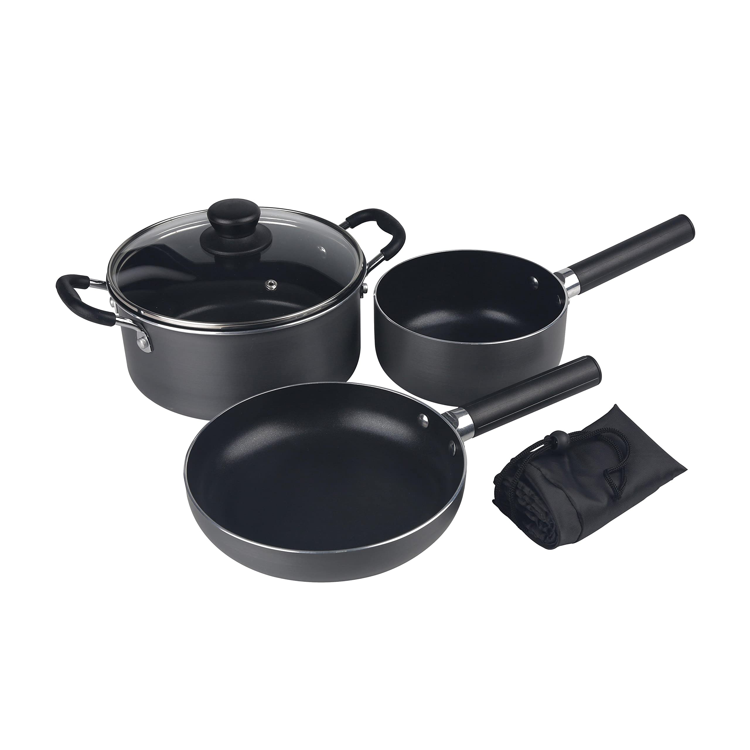 Hi-Gear Family Camping Cookset with Non-Stick Finish, 3 Piece Cooking Set - Pot with Lid, Frying Pan & Saucepan, Outdoor Kitchen, Campsite Essentials