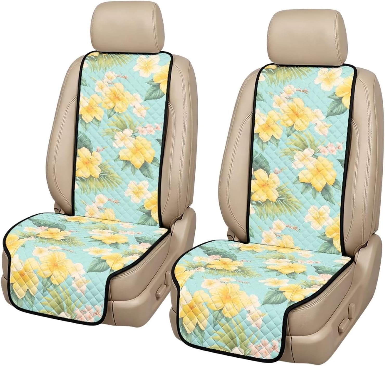 Hawaiian Flower 2 Pack Quilted Front Seat Covers for Vans