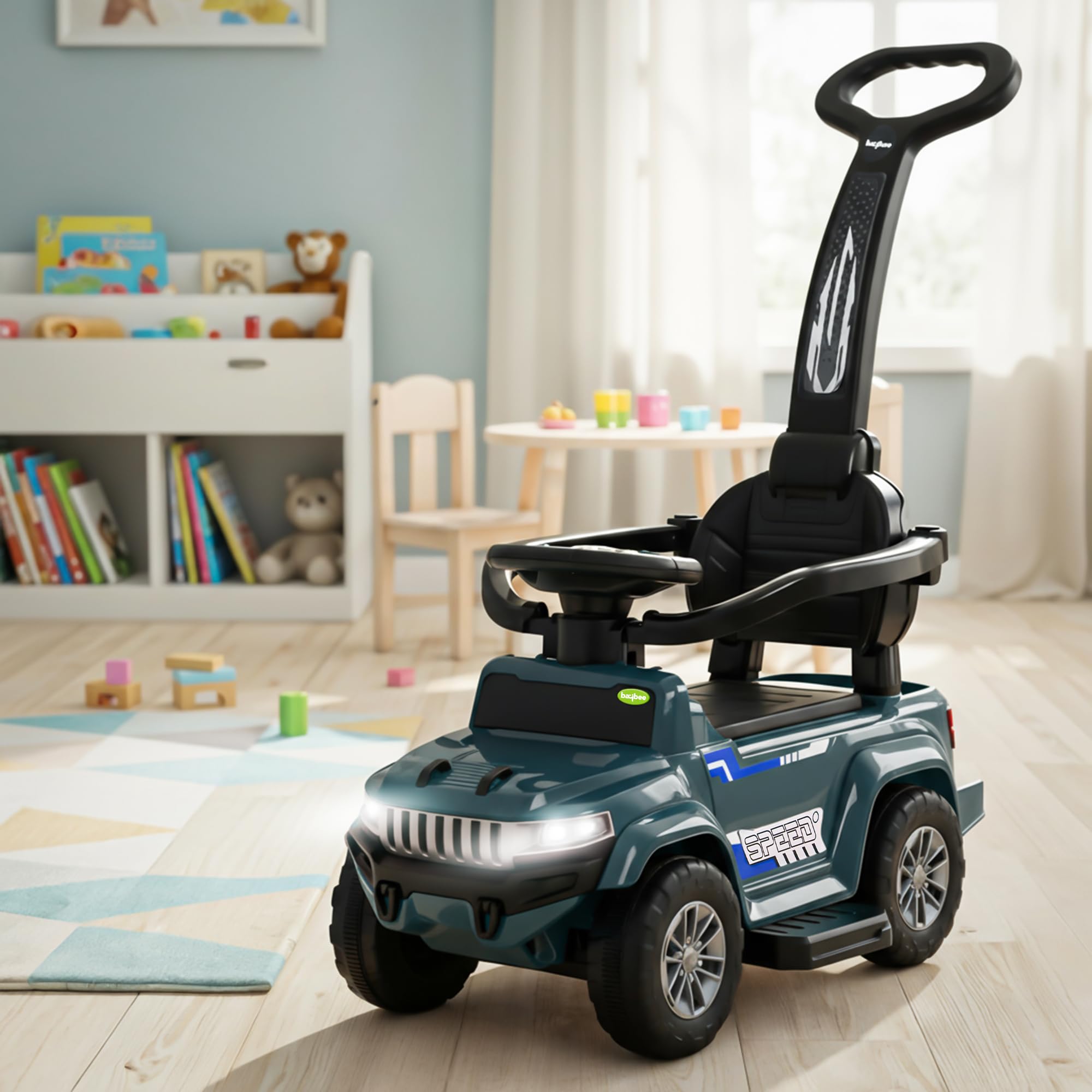 Baybee Speedy Pro Baby Ride on Car for Kids with Parental Handle | Portable Kids Car with LED Lights, Music, Backrest & Basket | Toy Rideons Jeep | Toddler Push Baby Cars for 1 to 3 Years (Dark Blue)-image-8
