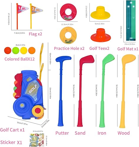 Miniatura 2 de Nattork Juego de golf para niños y niñas a partir de 3 años, carrito de golf mejorado para niños con 4 palos y 12 pelotas, juguete deportivo para