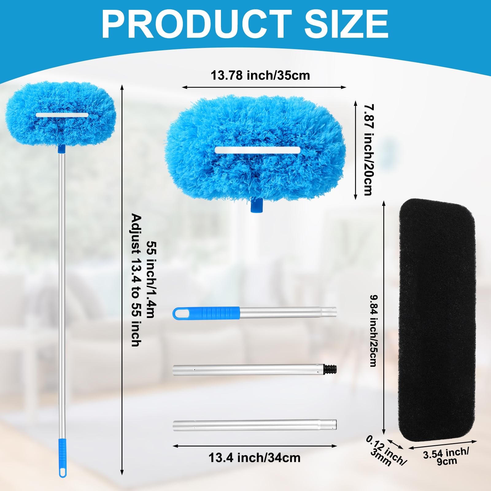 Reallnaive 7Pcs Ceiling Fan Clean Set - Cleaner, Duster, Extension Pole & 6 Filters for 13.4 to 55 Inch Fans