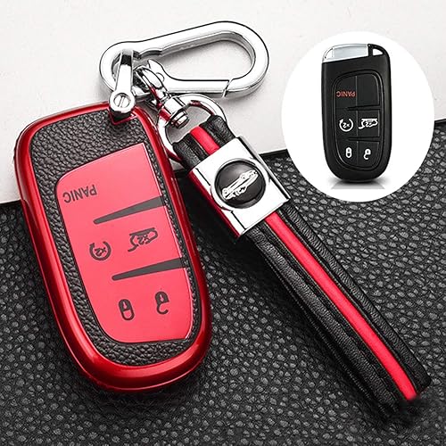 Miniatura 8 de ontto Funda de llave de 5 botones para Jeep Key Fob Case TPU Leather Pattern Key Skin para Chrysler 300 200 Dodge Charger para Jeep Grand Cherokee
