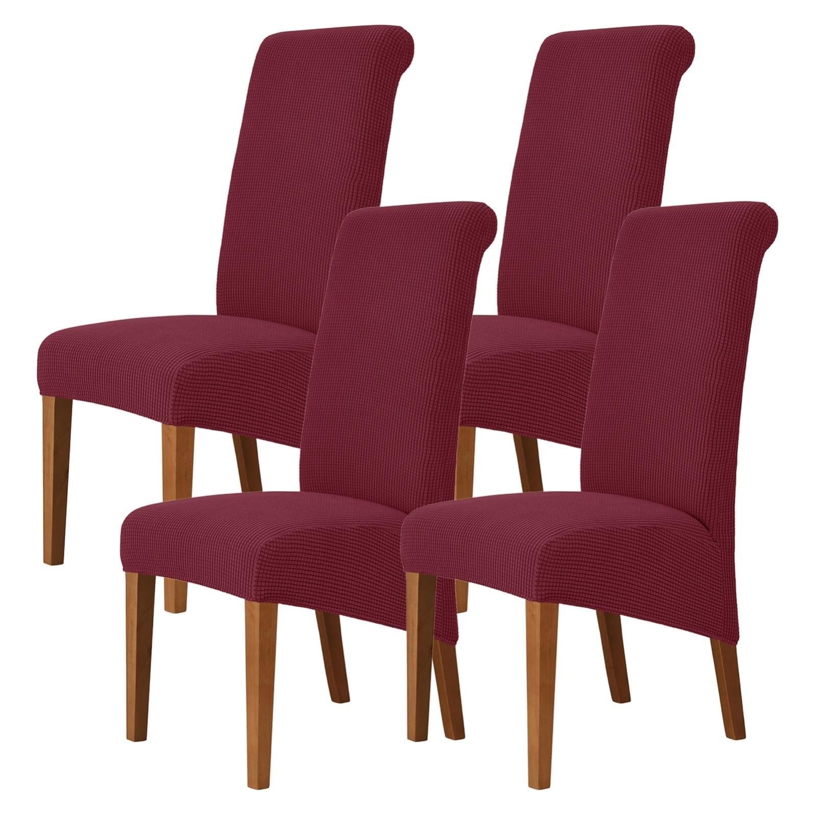 NMVAWIPT Stretch High-Back Dining Chair Covers, Removable Washable Protectors With Elastic Bottom, For Home, Restaurant, Banquet(Burgundy,4Pcs)