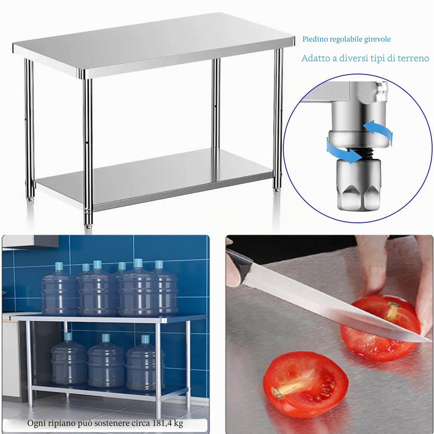 Tavolo in acciaio inossidabile Misorat, 80x40x80cm, per cucina, taglio, angolo rotondo, imballaggio, 200 kg di capacità di carico