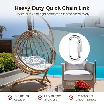 100 Pcs Quick Chain Links, M3.5 Heavy Duty 1/8 Inch D Shape Links, Galvanized Iron Chain Connectors for Safety, Threaded Locking Repair Chain Links for Outdoor Traveling Equipment, 880lbs Capacity