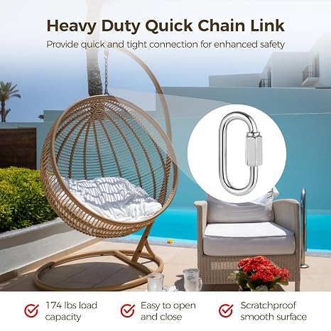 100 Pcs Quick Chain Links, M3.5 Heavy Duty 1/8 Inch D Shape Links, Galvanized Iron Chain Connectors for Safety, Threaded Locking Repair Chain Links for Outdoor Traveling Equipment, 880lbs Capacity