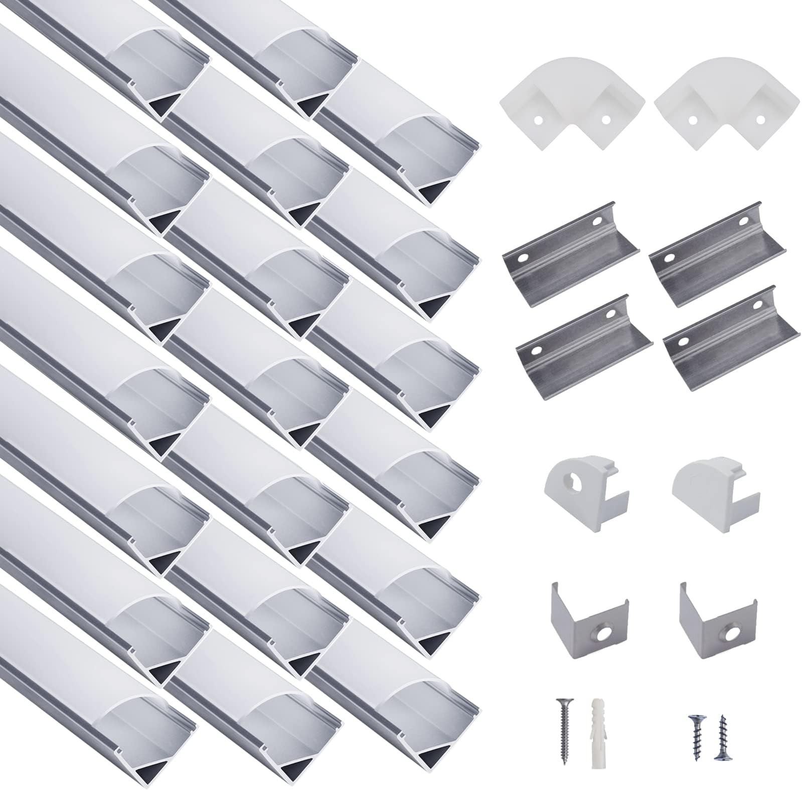20-Pack 3.3ft/1Meter V Shape LED Aluminum Channel System with Milky Cover, End Caps and Mounting Clips, Aluminum Profile for LED Strip Light Installations, Very Easy Installation