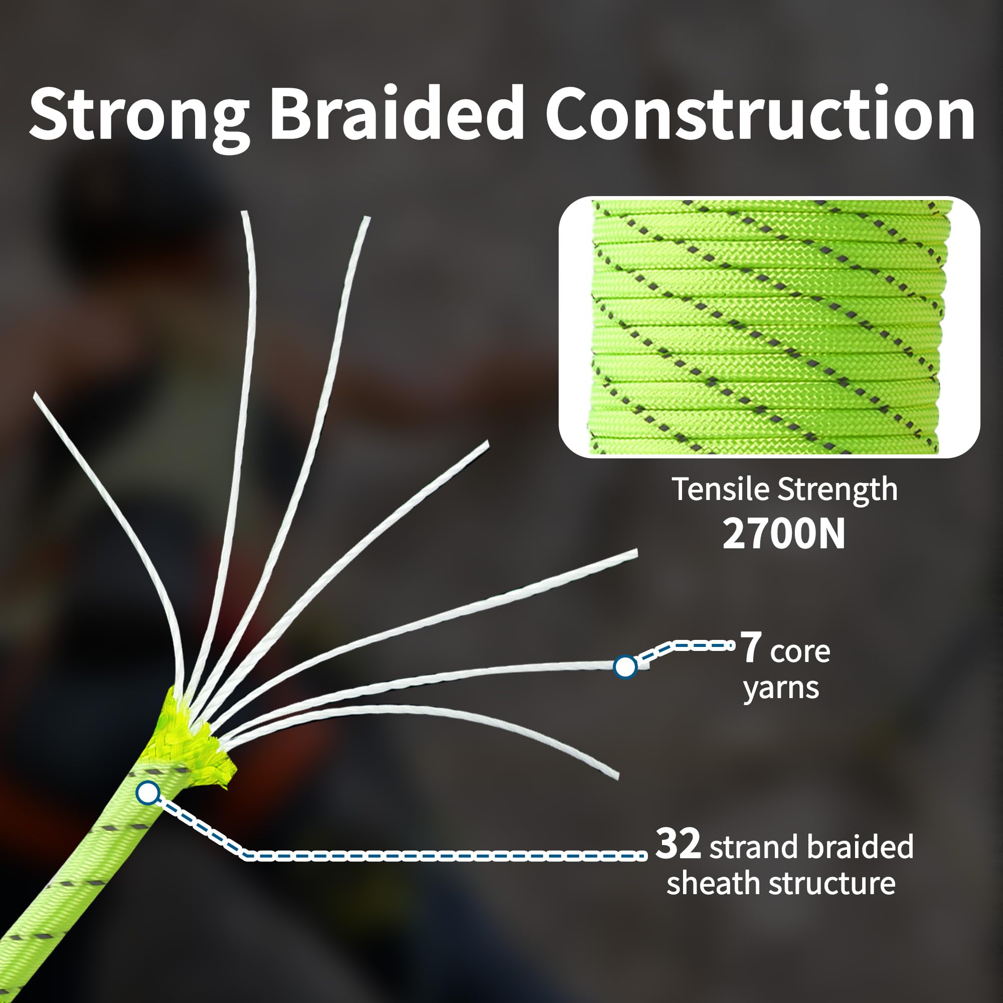 Odblaskowy zielony Paracord 550, 4 mm, 270 kg, poliestrowy sznurek survivalowy z 7 żyłkami, na kemping, piesze wycieczki, bransoletki, smycze, breloki, rękodzieło i liny zewnętrzne, 30 m