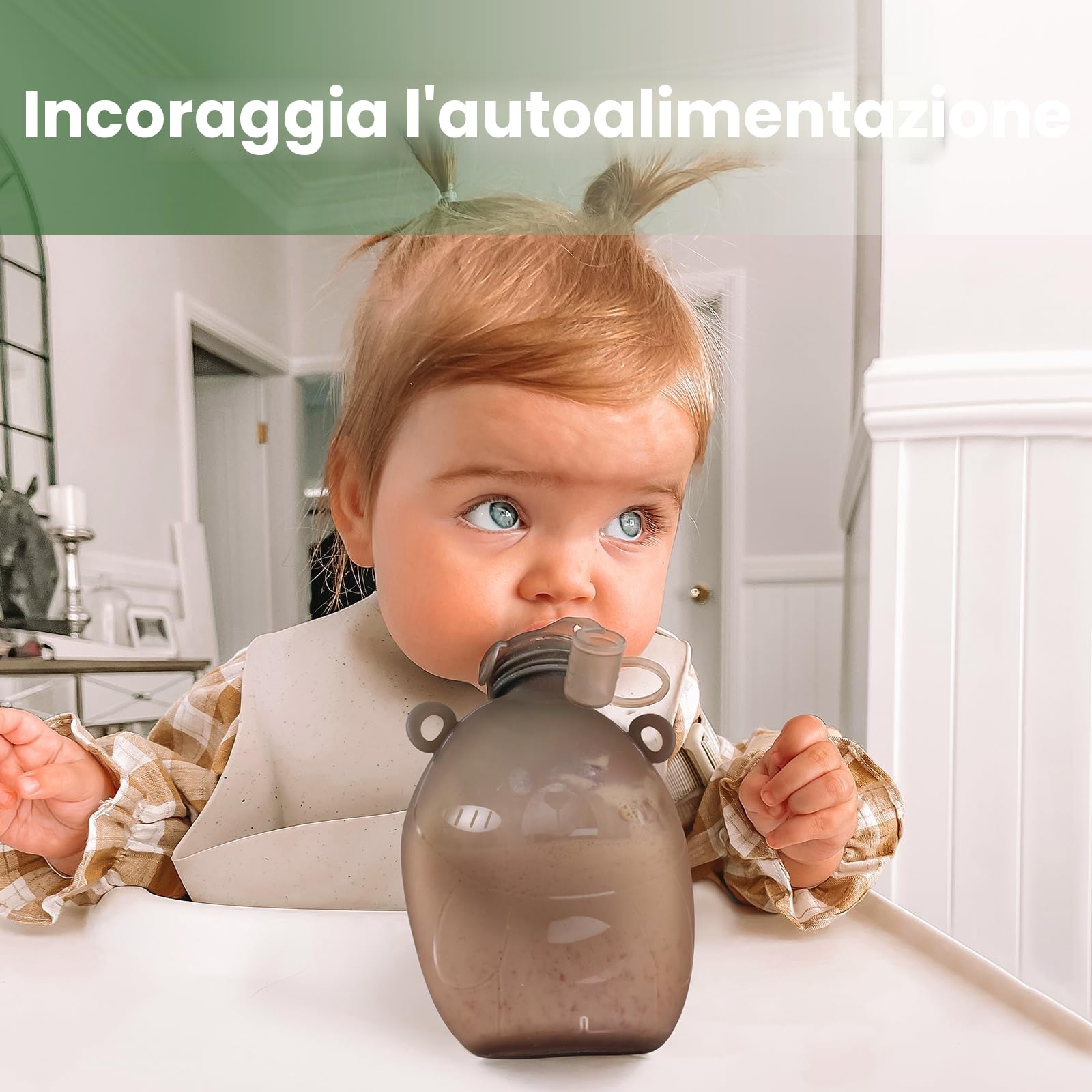 haakaa Happii Bear - Sacchetti riutilizzabili in silicone per alimenti per bambini, per puree, succhi di frutta, frullati e yogurt fatti in casa, perfetti per bambini e bambini, confezione da 2, 170 g