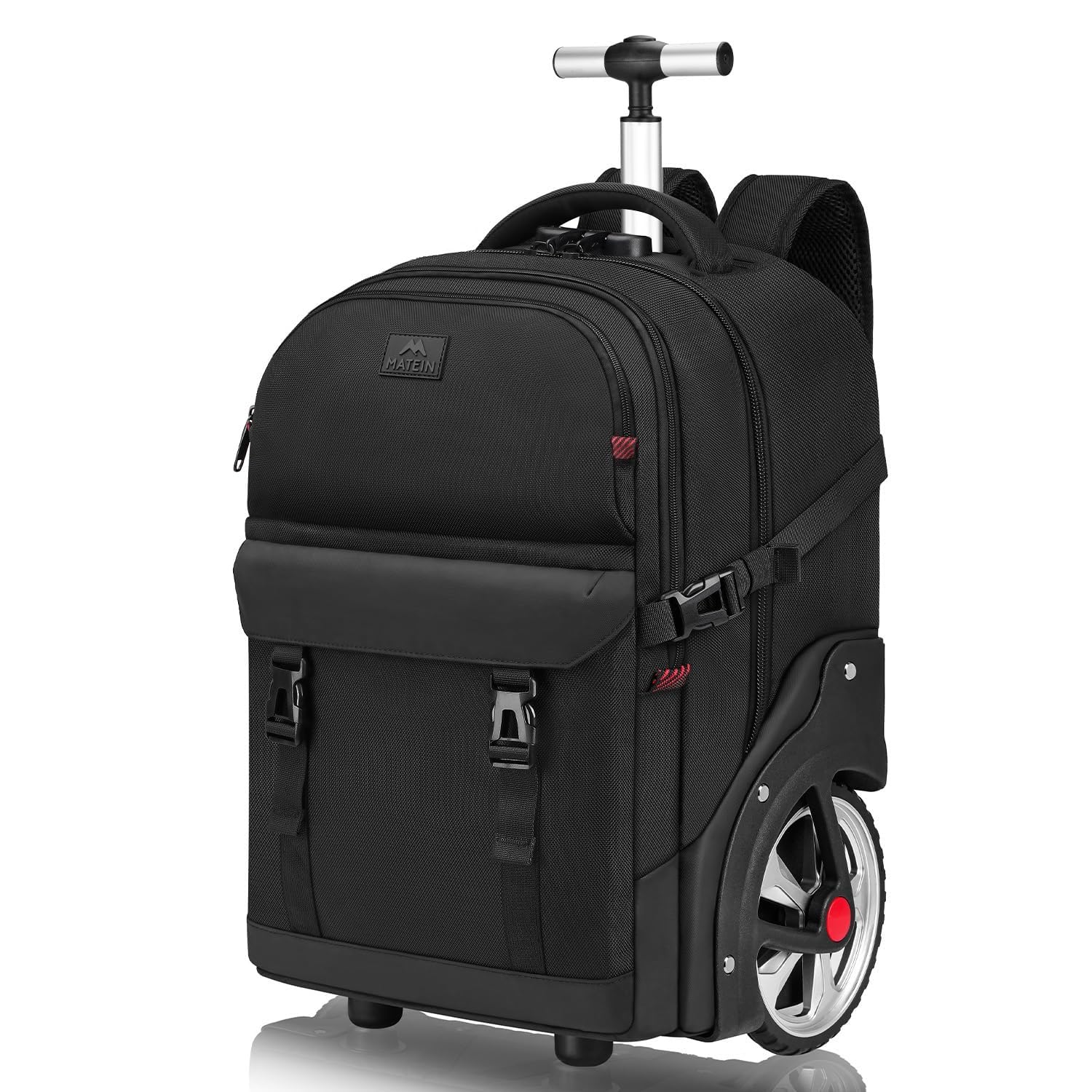 Rolling Backpack for Men with Wheels, 17 Inch Large Wheeled Backpack with Combination Lock, Water Resistant Anti Theft Travel Laptop Backpack for Adults Work Business, Black