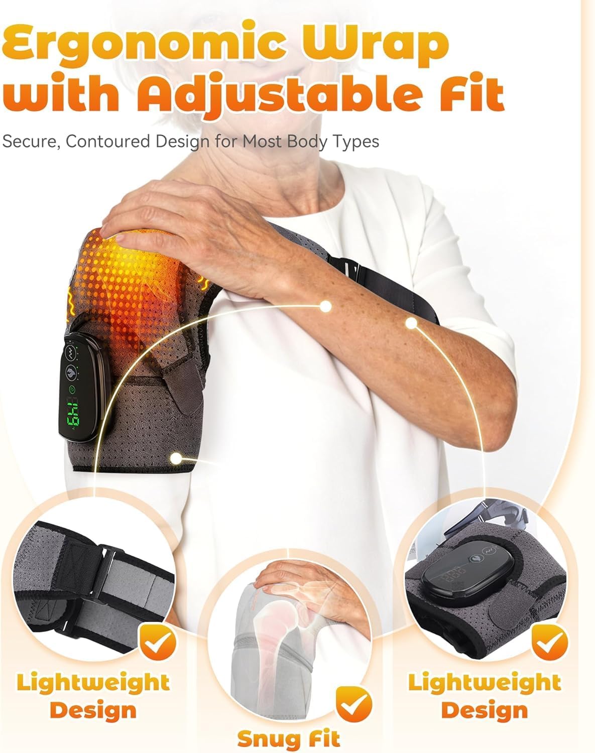 Soporte de Hombro Inalámbrico con Calefacción, Masajeador para los Hombros, 3 Niveles de Calor y Vibración, Almohadilla Térmica Inalámbrica para Masaje de Hombro (Gray*b)